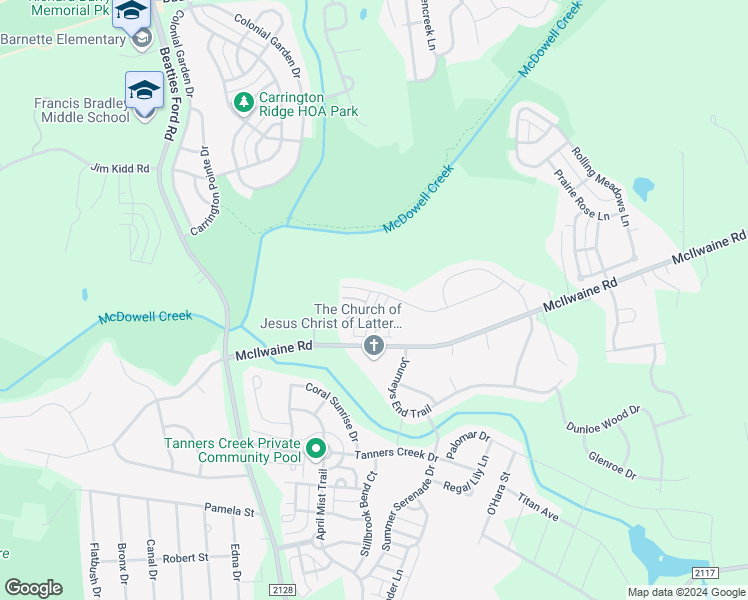 map of restaurants, bars, coffee shops, grocery stores, and more near 11515 McDunkeld Drive in Huntersville