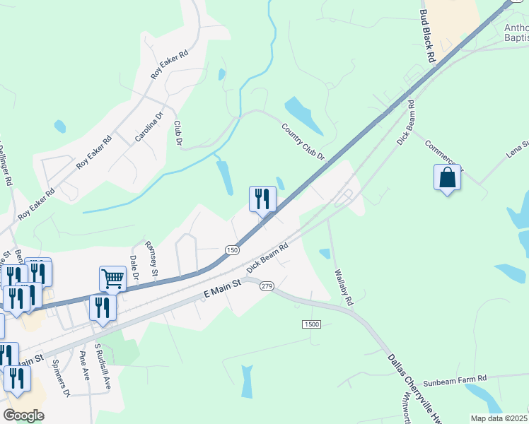 map of restaurants, bars, coffee shops, grocery stores, and more near 2005 Lincolnton Highway in Cherryville