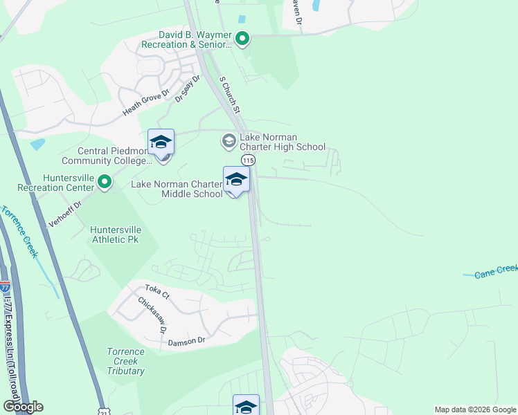 map of restaurants, bars, coffee shops, grocery stores, and more near 15145 Meacham Farm Drive in Huntersville