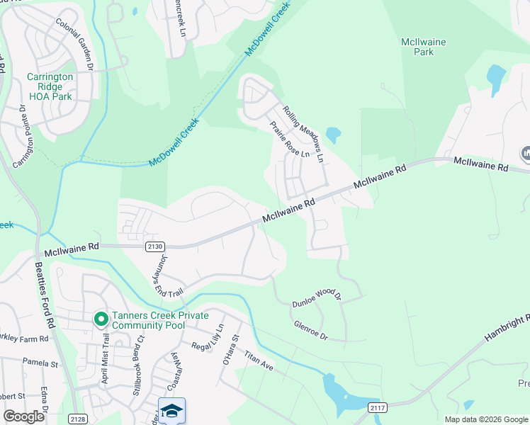 map of restaurants, bars, coffee shops, grocery stores, and more near 7515 McIlwaine Road in Huntersville