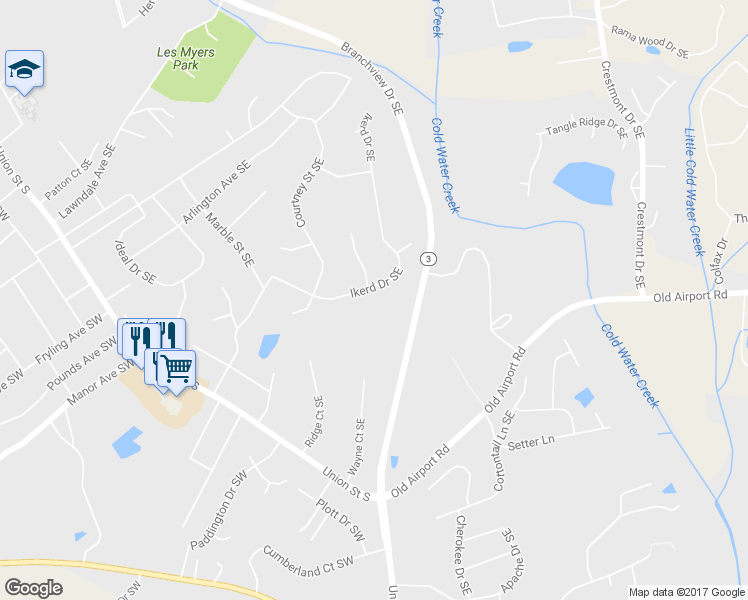 map of restaurants, bars, coffee shops, grocery stores, and more near 252 Ikerd Drive Southeast in Concord