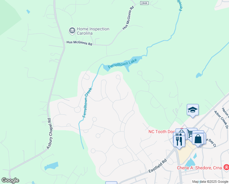map of restaurants, bars, coffee shops, grocery stores, and more near 12410 Franklin Park Lane in Huntersville