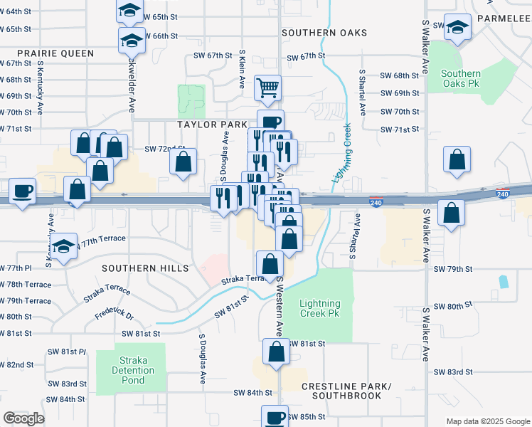 map of restaurants, bars, coffee shops, grocery stores, and more near 930-998 Interstate 240 Service Rd in Oklahoma City