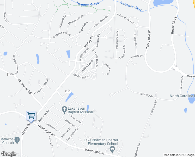 map of restaurants, bars, coffee shops, grocery stores, and more near 13062 Windy Lea Lane in Huntersville