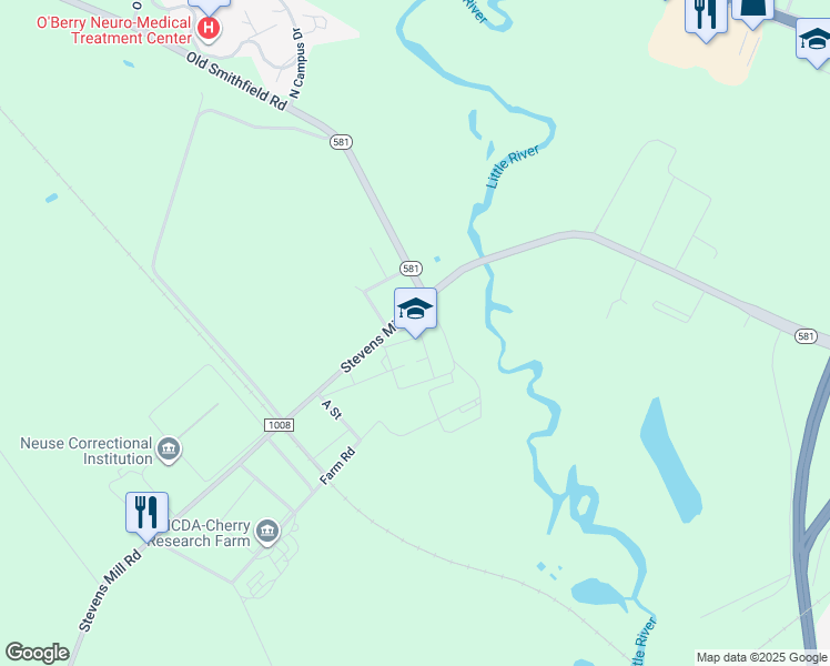 map of restaurants, bars, coffee shops, grocery stores, and more near 201 Stevens Mill Road in Goldsboro