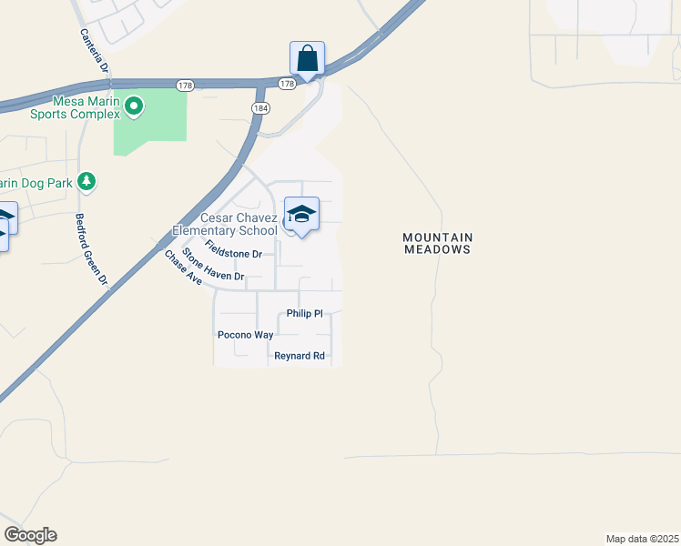 map of restaurants, bars, coffee shops, grocery stores, and more near 4012 Goodyear Court in Bakersfield