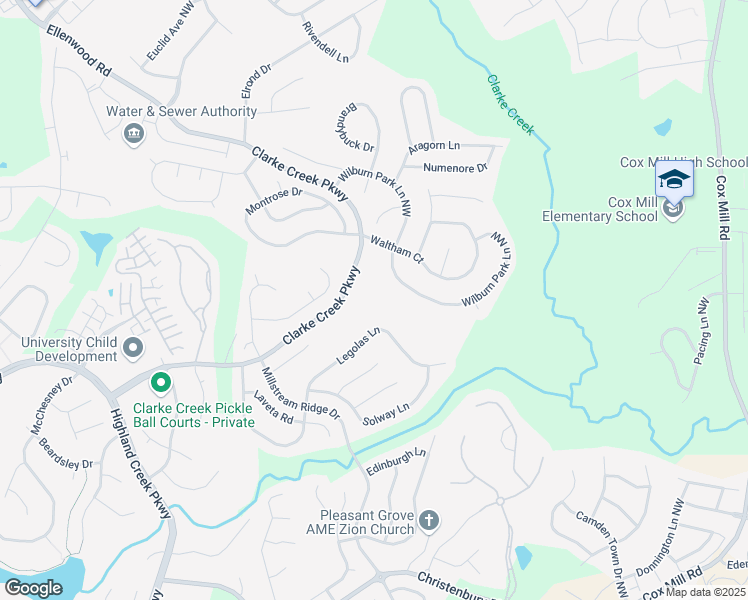 map of restaurants, bars, coffee shops, grocery stores, and more near 1730 Wilburn Park Lane Northwest in Charlotte