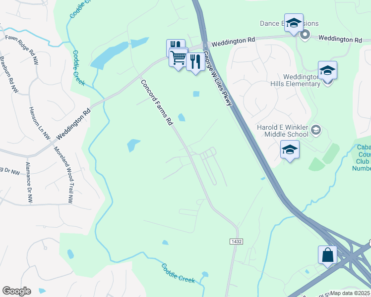map of restaurants, bars, coffee shops, grocery stores, and more near 1500 Concord Farms Road in Concord