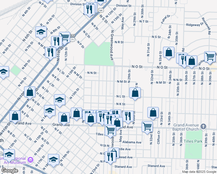 map of restaurants, bars, coffee shops, grocery stores, and more near 1430 Belle Avenue in Fort Smith