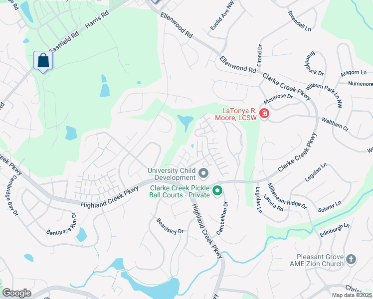 map of restaurants, bars, coffee shops, grocery stores, and more near 7380 Sweet Clover Drive in Charlotte