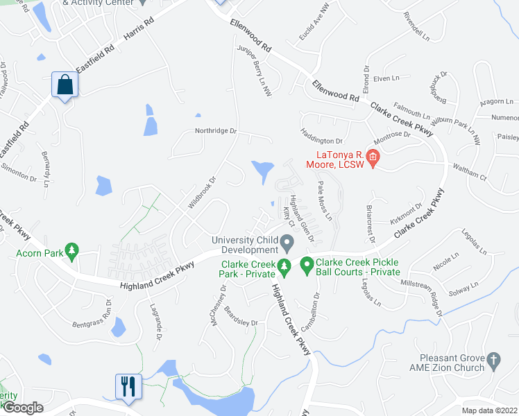 map of restaurants, bars, coffee shops, grocery stores, and more near 7380 Sweet Clover Drive in Charlotte