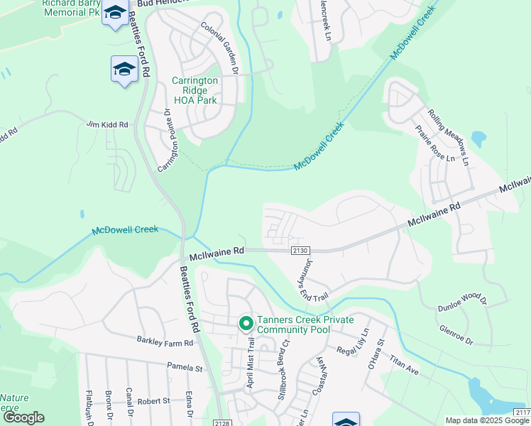 map of restaurants, bars, coffee shops, grocery stores, and more near 8104 Dumphries Drive in Huntersville