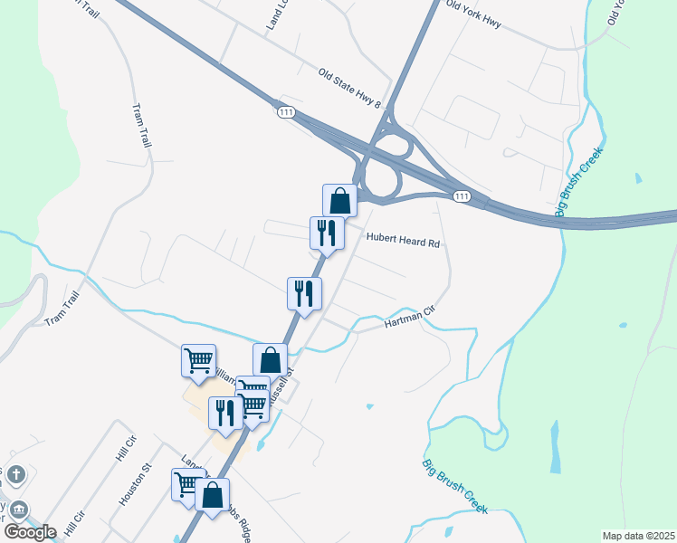 map of restaurants, bars, coffee shops, grocery stores, and more near 144 Russell Street in Dunlap