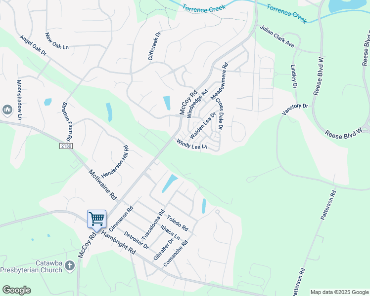 map of restaurants, bars, coffee shops, grocery stores, and more near 12912 Windy Lea Lane in Huntersville