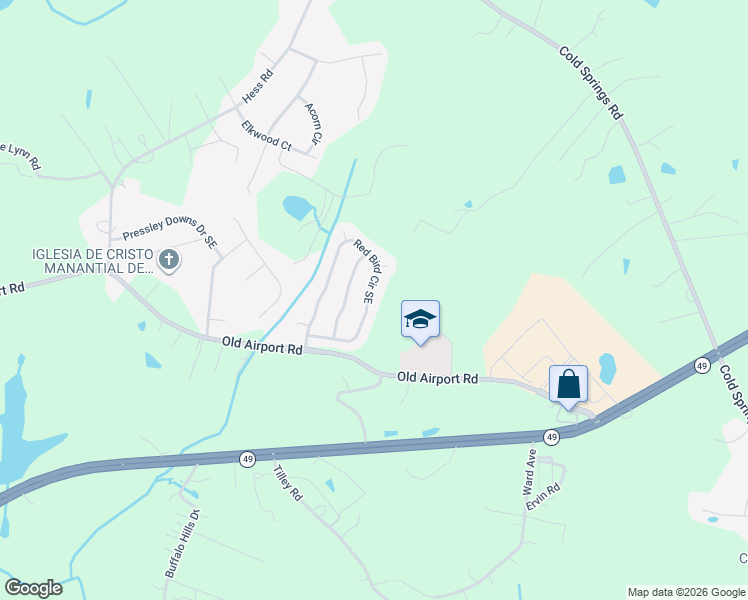 map of restaurants, bars, coffee shops, grocery stores, and more near 1737 Red Bird Circle Southeast in Concord