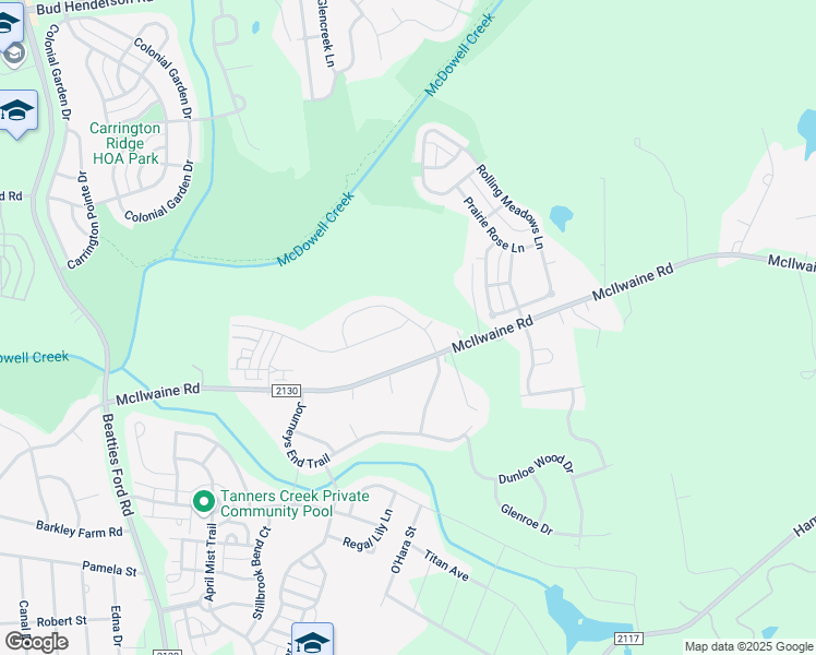 map of restaurants, bars, coffee shops, grocery stores, and more near 7515 McIlwaine Road in Huntersville