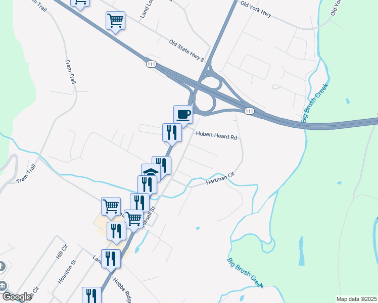 map of restaurants, bars, coffee shops, grocery stores, and more near 144 Russell Street in Dunlap