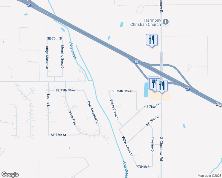 map of restaurants, bars, coffee shops, grocery stores, and more near 14715 SE 75th St in Choctaw
