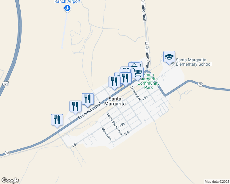 map of restaurants, bars, coffee shops, grocery stores, and more near 22412 El Camino Real in Santa Margarita