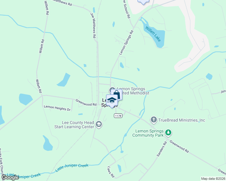 map of restaurants, bars, coffee shops, grocery stores, and more near 7191 Lemon Springs Road in Sanford