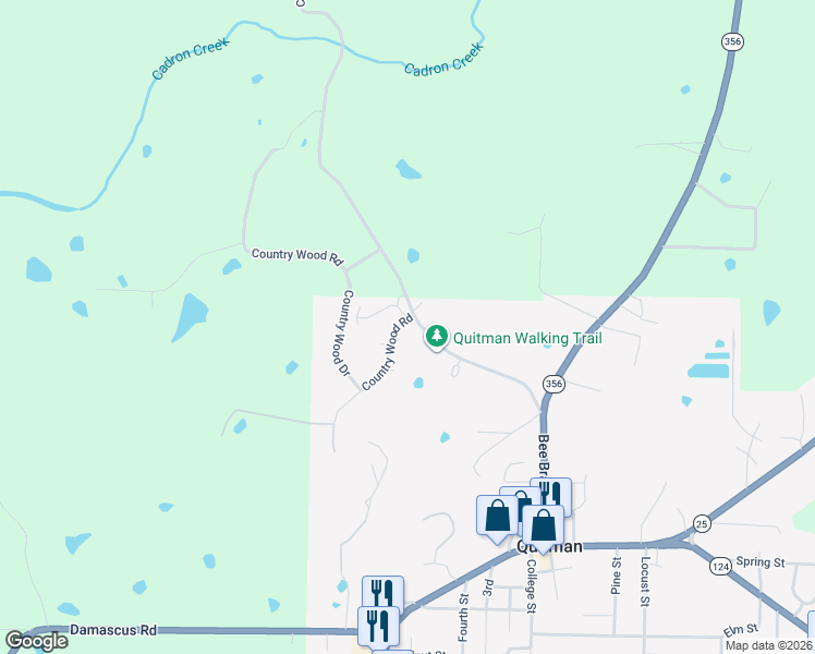 map of restaurants, bars, coffee shops, grocery stores, and more near 249 Cadron Creek Road in Quitman