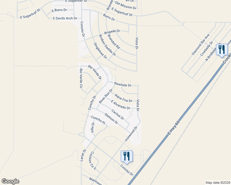 map of restaurants, bars, coffee shops, grocery stores, and more near 7047 Aqua Fria Drive in Kingman