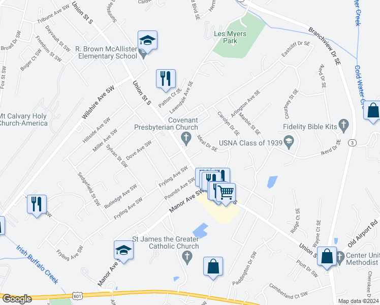 map of restaurants, bars, coffee shops, grocery stores, and more near 745 Union Street South in Concord