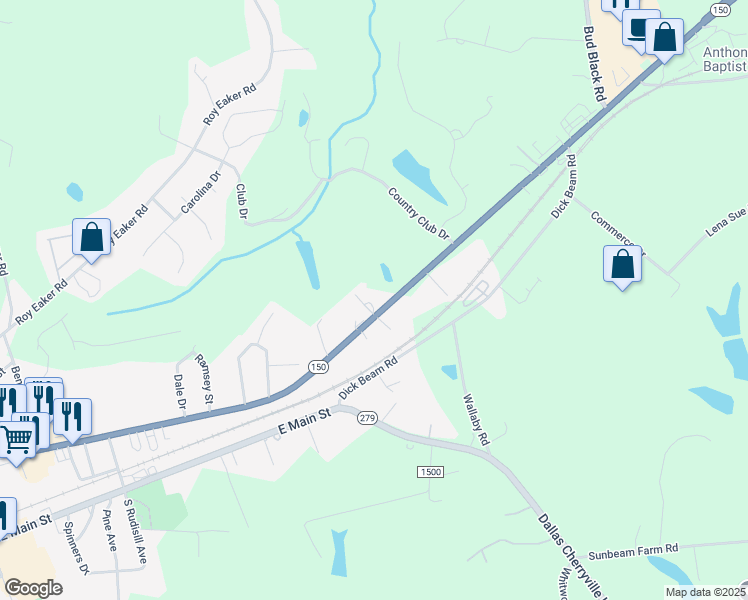 map of restaurants, bars, coffee shops, grocery stores, and more near 2005 Lincolnton Highway in Cherryville