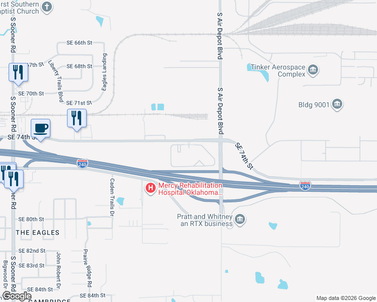 map of restaurants, bars, coffee shops, grocery stores, and more near 6600 Southeast 74th Street in Oklahoma City