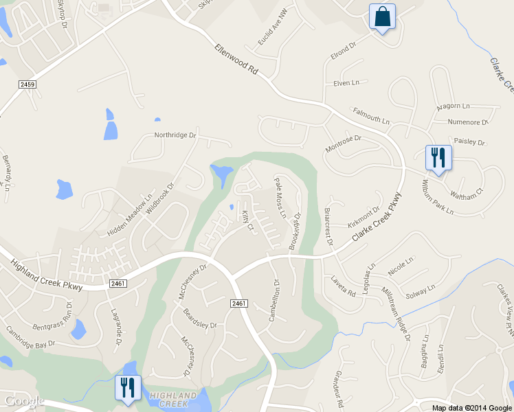 map of restaurants, bars, coffee shops, grocery stores, and more near 8572 Highland Glen Drive in Charlotte