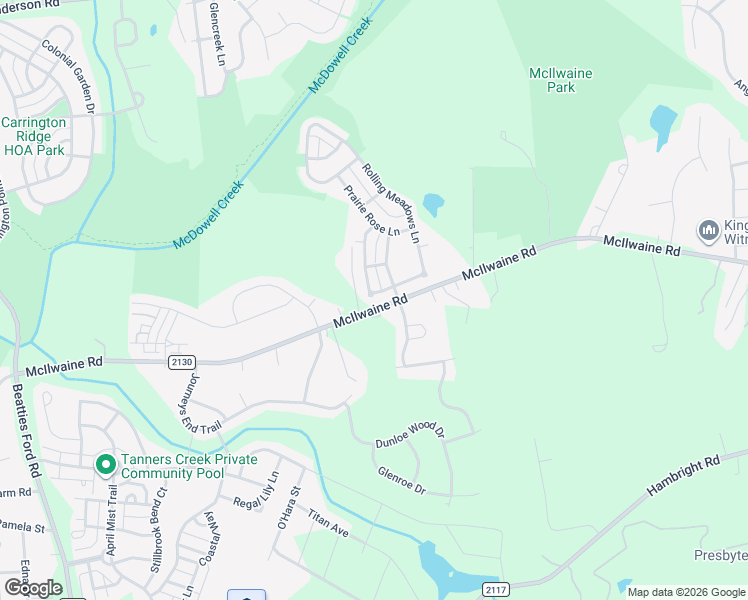 map of restaurants, bars, coffee shops, grocery stores, and more near 7634 Rolling Meadows Lane in Huntersville