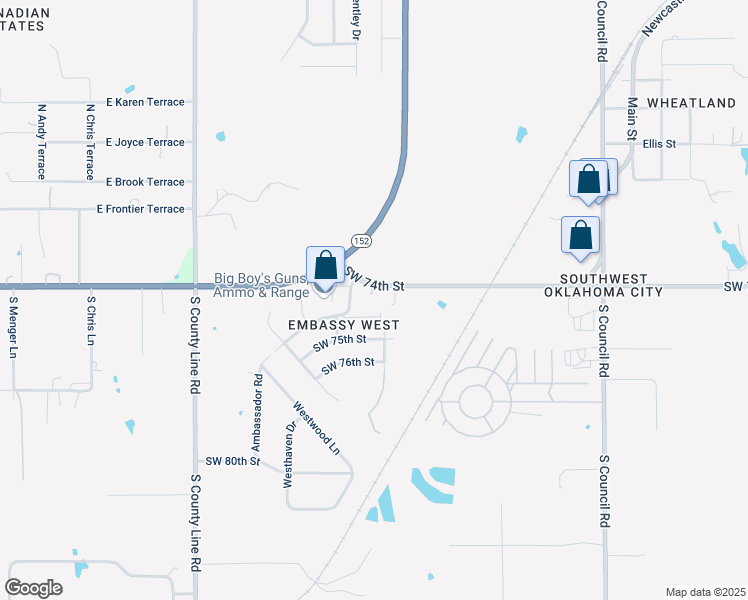 map of restaurants, bars, coffee shops, grocery stores, and more near 8500 Southwest 74th Street in Oklahoma City