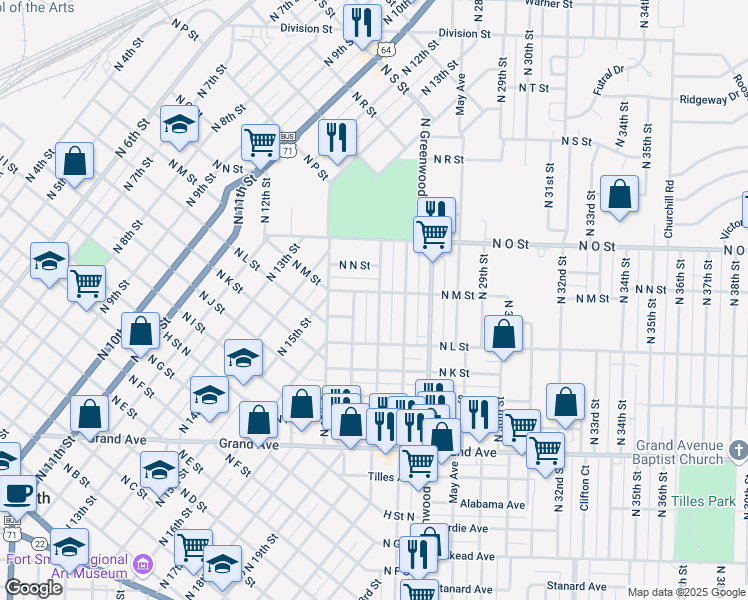 map of restaurants, bars, coffee shops, grocery stores, and more near 1441 North 21st Street in Fort Smith