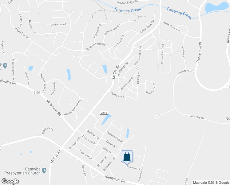 map of restaurants, bars, coffee shops, grocery stores, and more near 12821 Windy Lea Lane in Huntersville