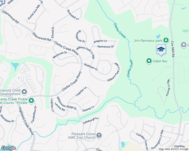 map of restaurants, bars, coffee shops, grocery stores, and more near 1750 Wilburn Park Lane Northwest in Charlotte