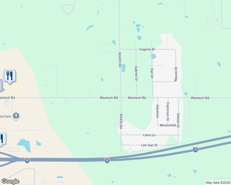 map of restaurants, bars, coffee shops, grocery stores, and more near 42904 Westech Road in Shawnee