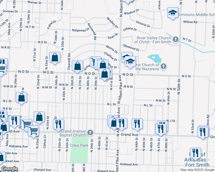 map of restaurants, bars, coffee shops, grocery stores, and more near 4001 North N Street in Fort Smith