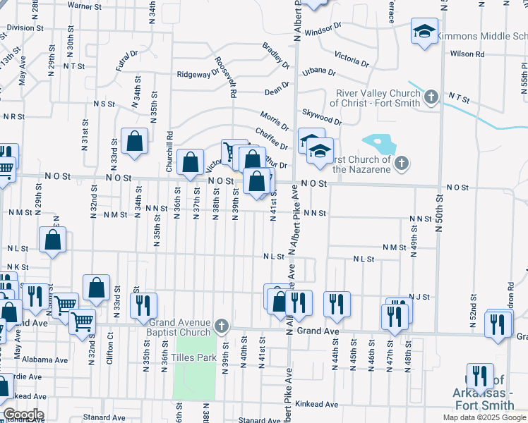 map of restaurants, bars, coffee shops, grocery stores, and more near North N Street in Fort Smith