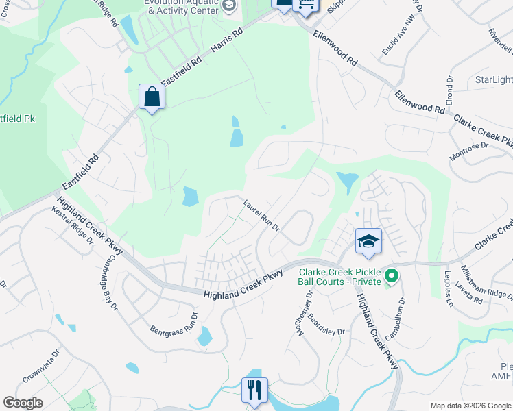 map of restaurants, bars, coffee shops, grocery stores, and more near 8619 Laurel Run Drive in Charlotte