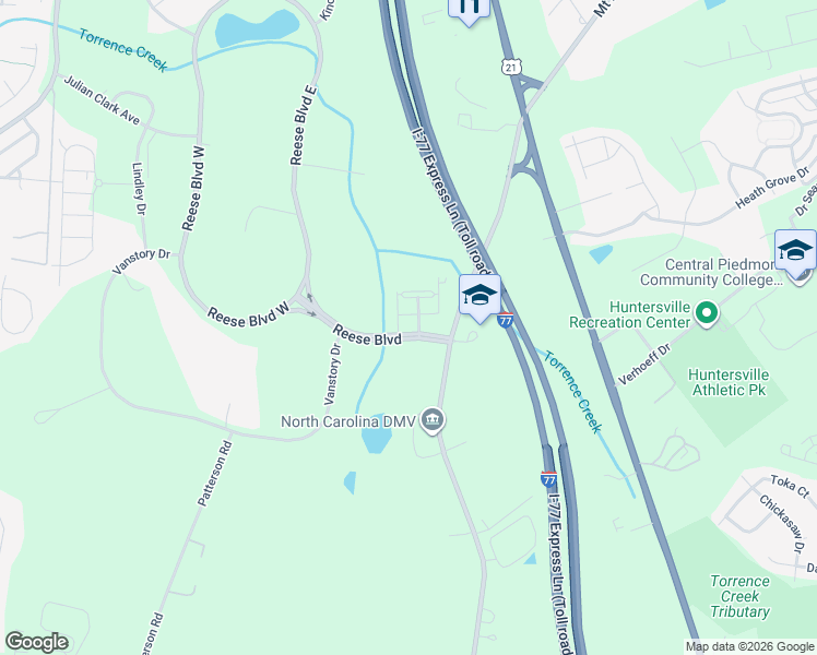 map of restaurants, bars, coffee shops, grocery stores, and more near 12721 Hopewell Avenue in Huntersville