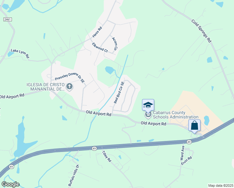 map of restaurants, bars, coffee shops, grocery stores, and more near 1641 Red Bird Circle Southeast in Concord