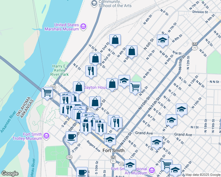 map of restaurants, bars, coffee shops, grocery stores, and more near in Fort Smith