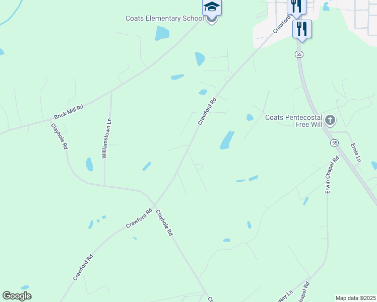 map of restaurants, bars, coffee shops, grocery stores, and more near 195 Hardwood Lane in Coats