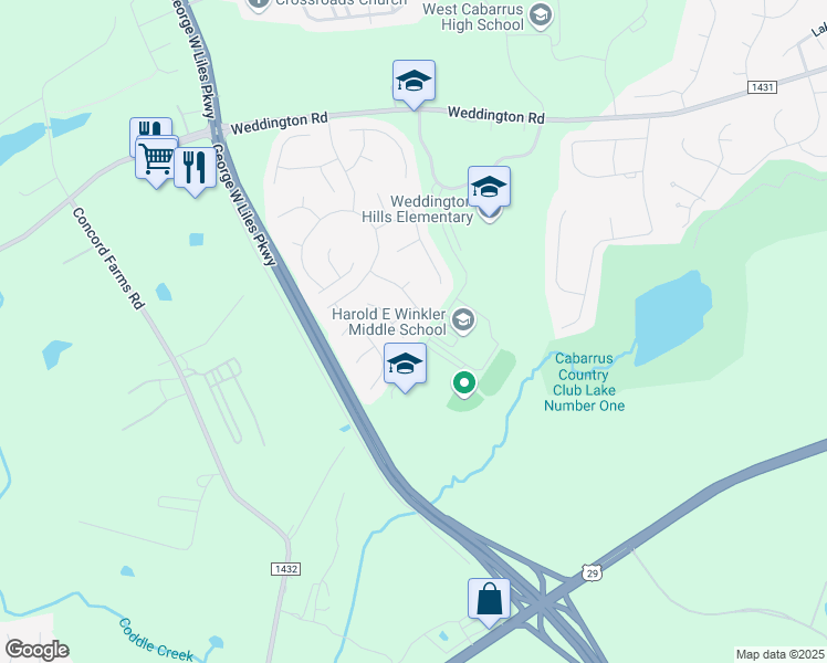 map of restaurants, bars, coffee shops, grocery stores, and more near 1410 Lockhart Place Northwest in Concord