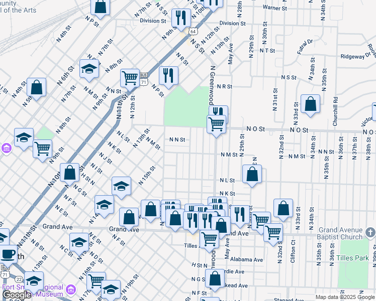 map of restaurants, bars, coffee shops, grocery stores, and more near 1923 North M Street in Fort Smith