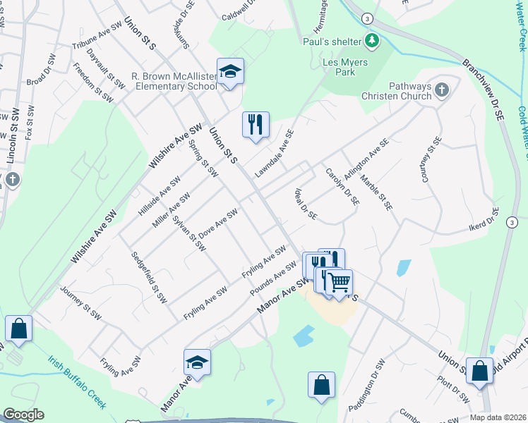 map of restaurants, bars, coffee shops, grocery stores, and more near 688 Union Street South in Concord