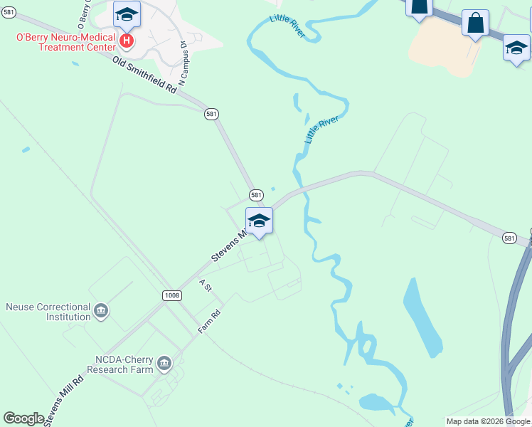 map of restaurants, bars, coffee shops, grocery stores, and more near Highway 581 in Goldsboro