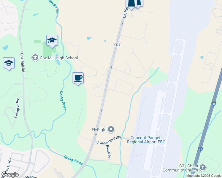 map of restaurants, bars, coffee shops, grocery stores, and more near 7055 Northwinds Drive Northwest in Concord