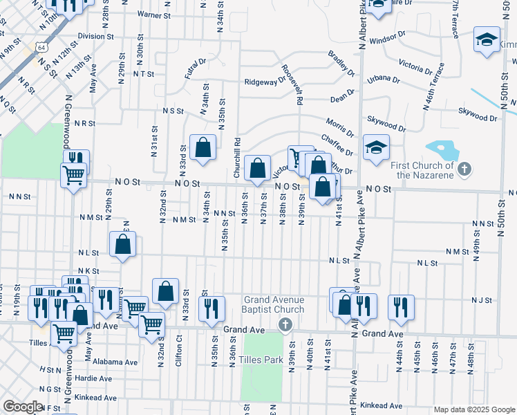 map of restaurants, bars, coffee shops, grocery stores, and more near 1501 North 37th Street in Fort Smith
