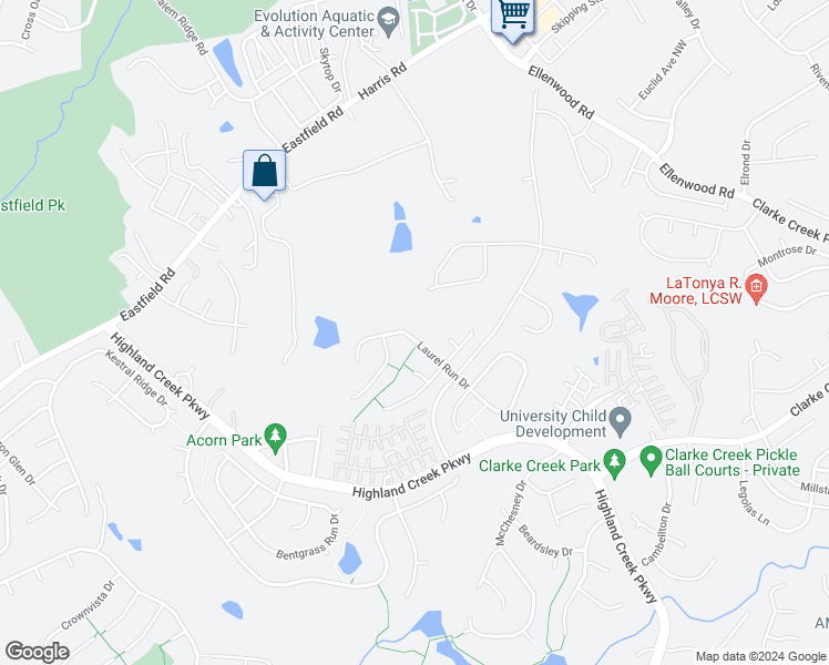 map of restaurants, bars, coffee shops, grocery stores, and more near 8726 Laurel Run Drive in Charlotte